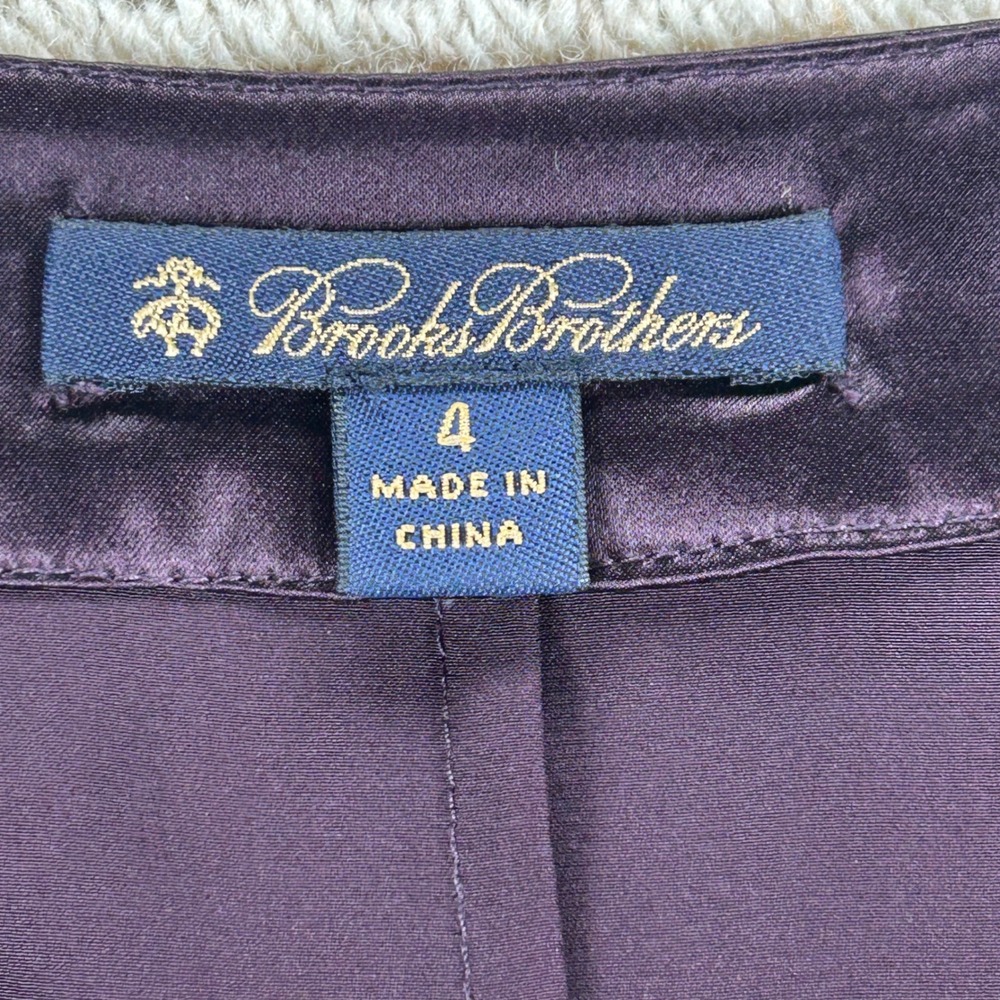 Brooks Brothers Silk Ruffle Front Tie‎ Neck Top Womens 4 Purple Sleeveless Satin - Picture 2 of 13